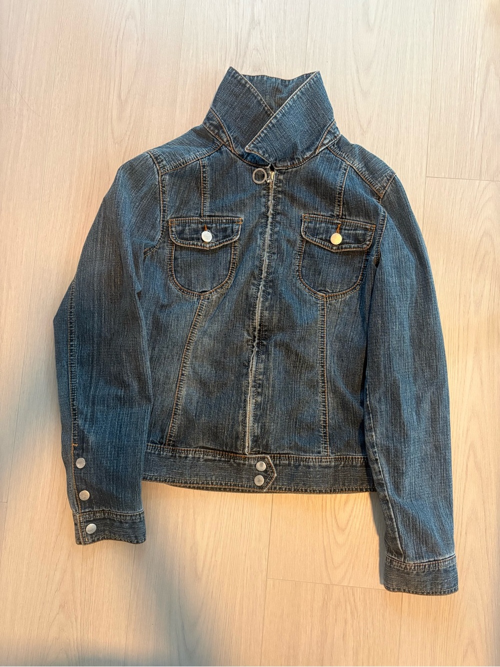 Point Zero Dark Blue Denim Jacket with High Collar